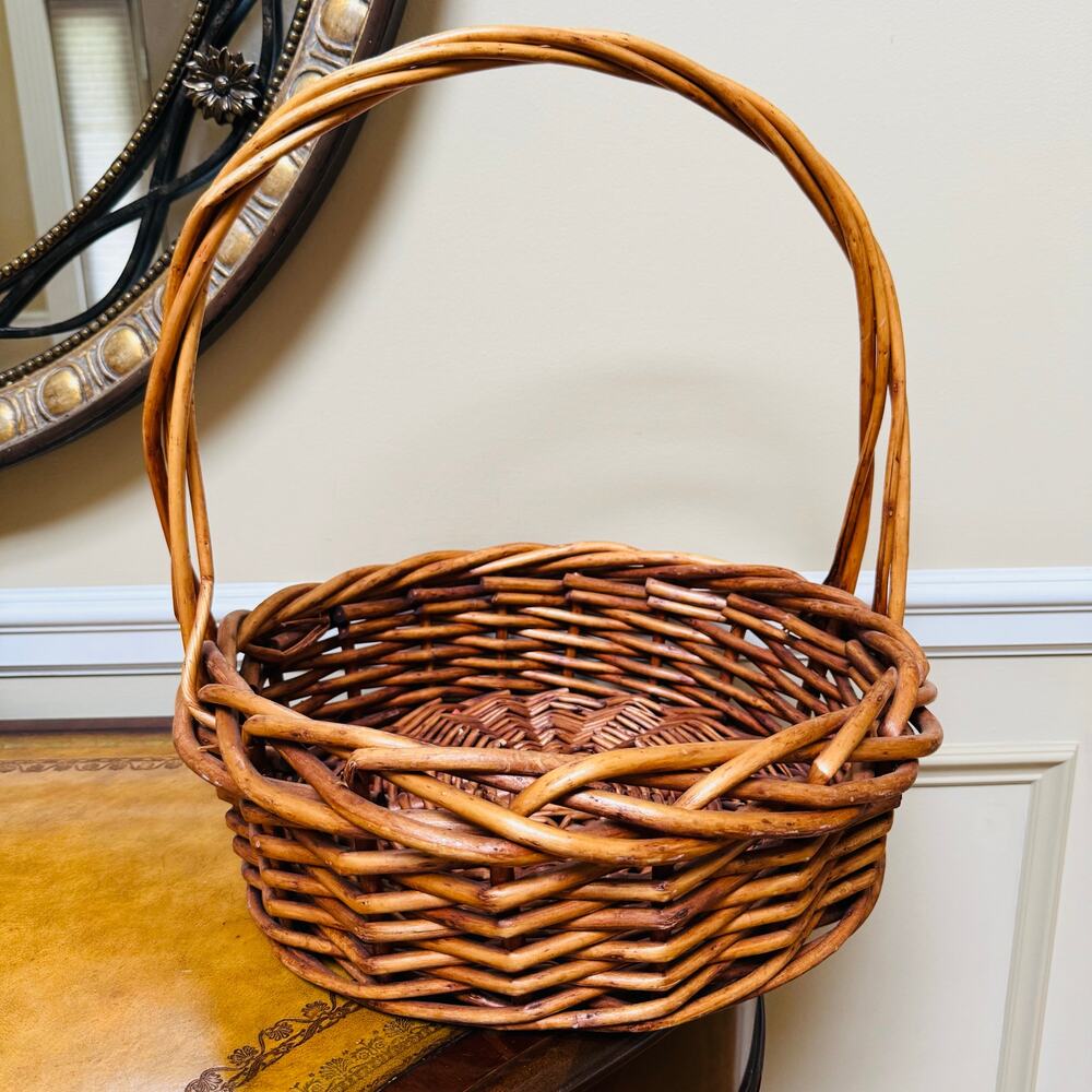 Boho Extra Large Round Wicker Basket with Handle